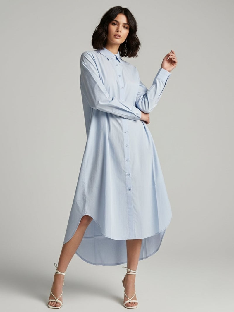 OUTZIDR Blue Straight Fit Shirt Maxi Dress - Image 2